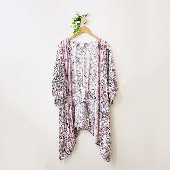 Knox Rose Boho Open Front Lace-Up Back 100% Rayon Kimono - Picture 2 of 8